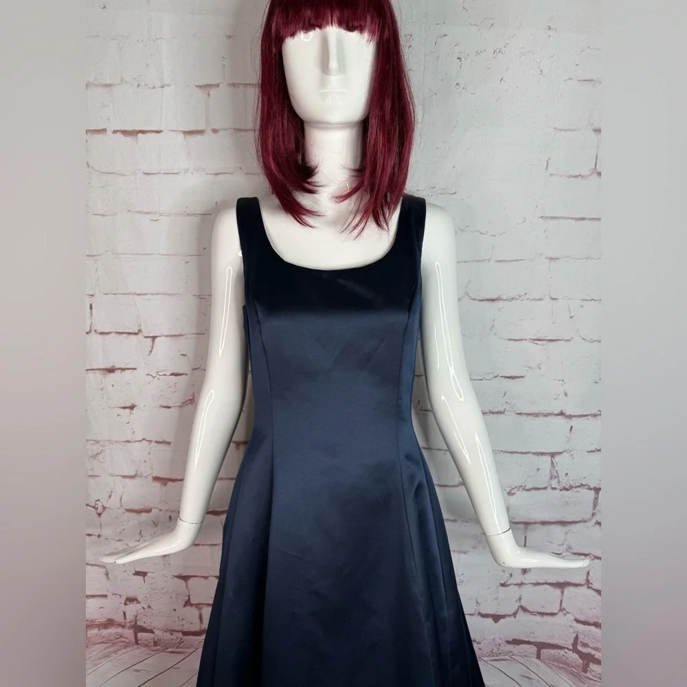 JESSICA McCLINTOCK Navy Satin Floor Length Prom Dress Size 10 Satin Rose Formal - Picture 11 of 16